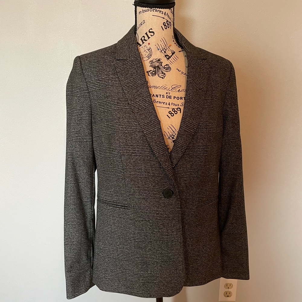 Plaid suit jacket, black and grey, Mango size 8